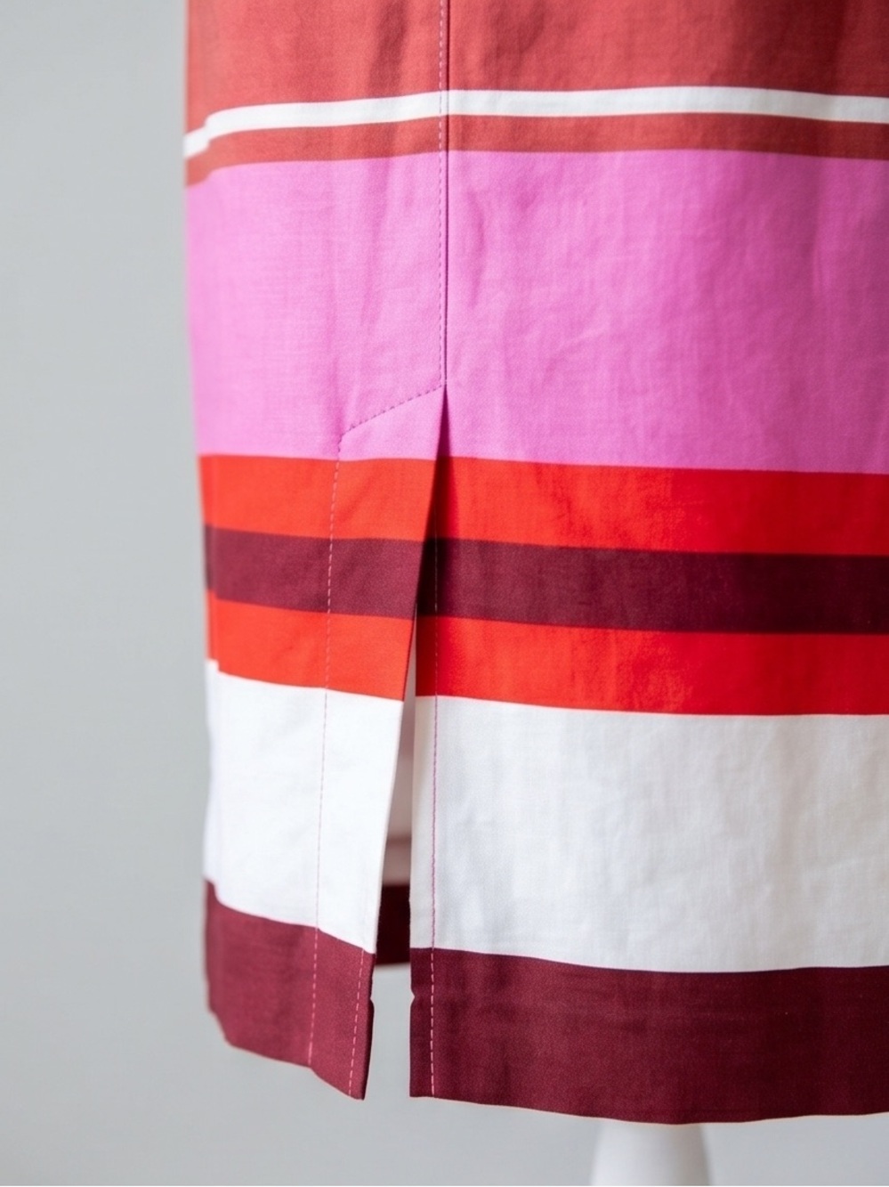 Ann Taylor Striped Midi Pencil Skirt in Pink, Red, Burgundy & Cream - Picture 3 of 7